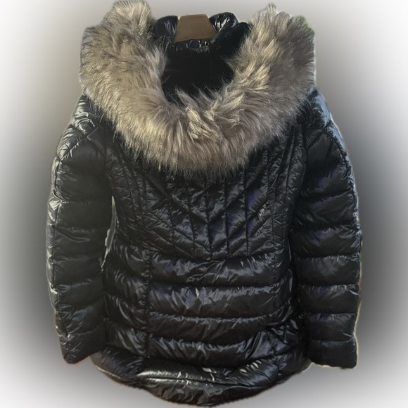 LA Coalition black puff jacket womens L long hood FAUX Fur Collar Winter Coat - Picture 9 of 10